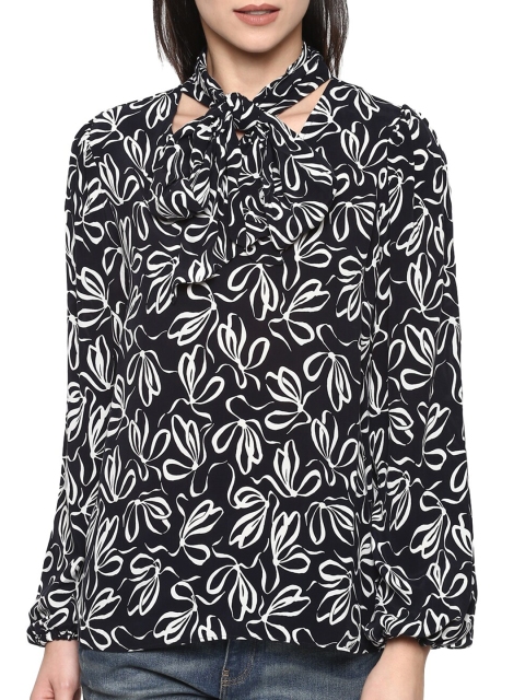 

Ted Baker Blue & White Cotton Print Tie-Up Neck Top