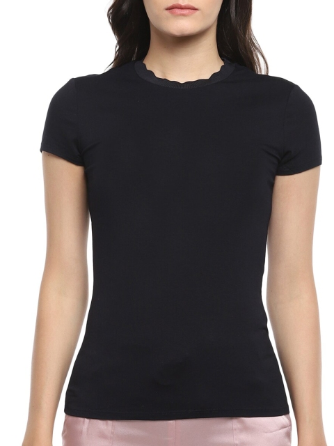 

Ted Baker Navy Blue Solid Pure Cotton Regular Top