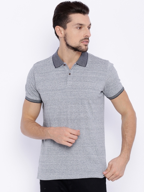 

Basics Men Grey Self Design Polo Collar T-shirt