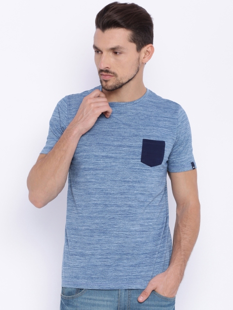 

Basics Men Blue Self-Design Muscle Fit Round Neck T-shirt