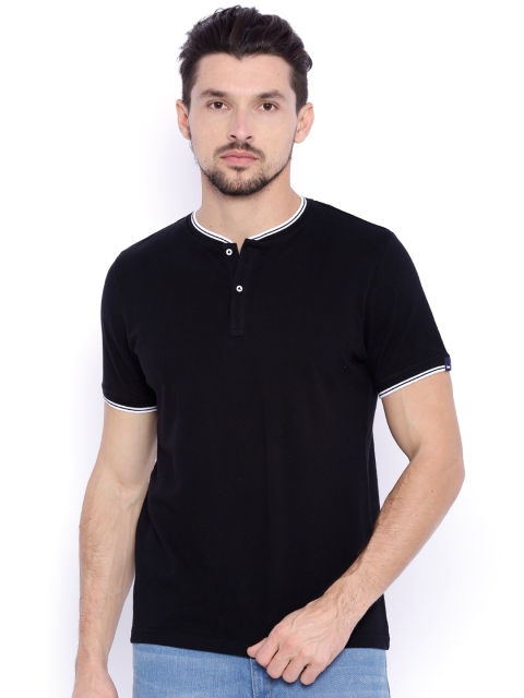 

Basics Men Black Solid Muscle Fit Henley Neck T-shirt