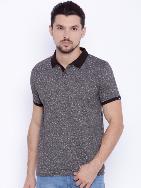 

Basics Men Brown & White Floral Print Muscle Fit Polo T-shirt