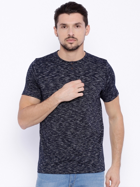 

Basics Men Navy Self-Design Muscle Fit Henley T-shirt, Navy blue