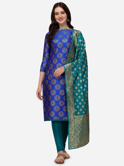 

SATYAM WEAVES Blue & Green Unstitched Dress Material