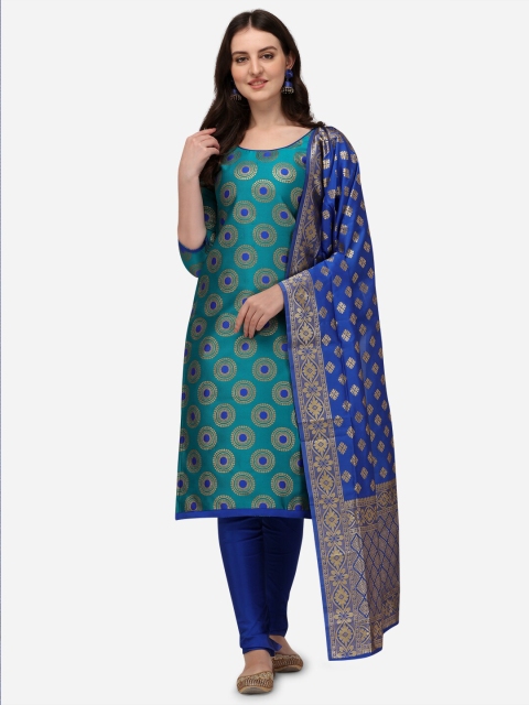 

SATYAM WEAVES Blue & Gold-Toned Woven Design Unstitched Dress Material
