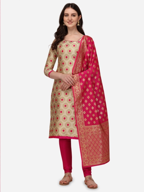 

SATYAM WEAVES Beige & Red Unstitched Dress Material