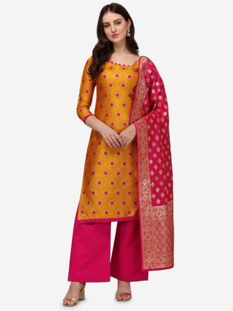 

SATYAM WEAVES Mustard & Fuchsia Unstitched Dress Material