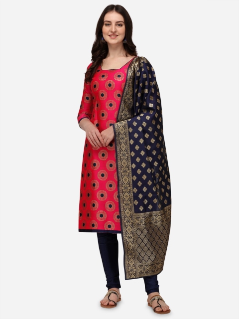 

SATYAM WEAVES Women Pink & Navy Blue Unstitched Dress Material