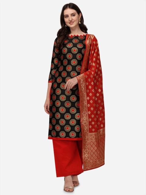 

SATYAM WEAVES Women Black & Red Woven Design Unstitched Dress Material