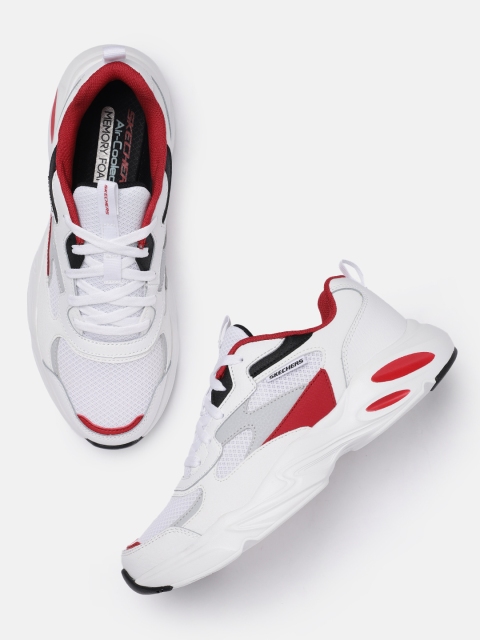 

Skechers Men White & Red Solid Regular Air-Cooled Memory Foam Stamina Airy Moremi Sneakers