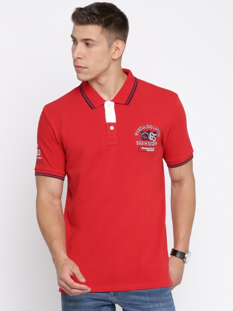

Masculino Latino Men Red Typography Printed Cotton Polo Collar T-shirt