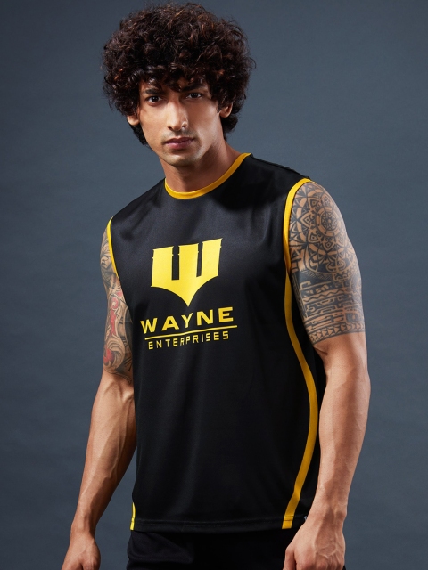 

The Souled Store Men Black & Yellow Printed Cotton Gym Vest