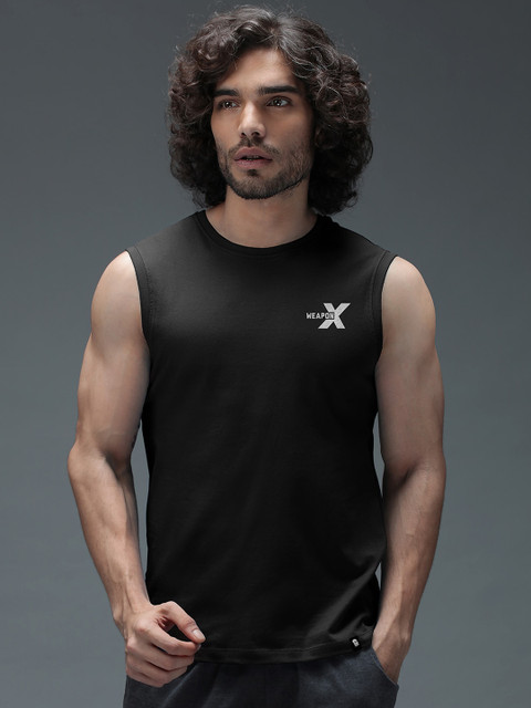

The Souled Store Men Black Printed Cotton Gym Vest