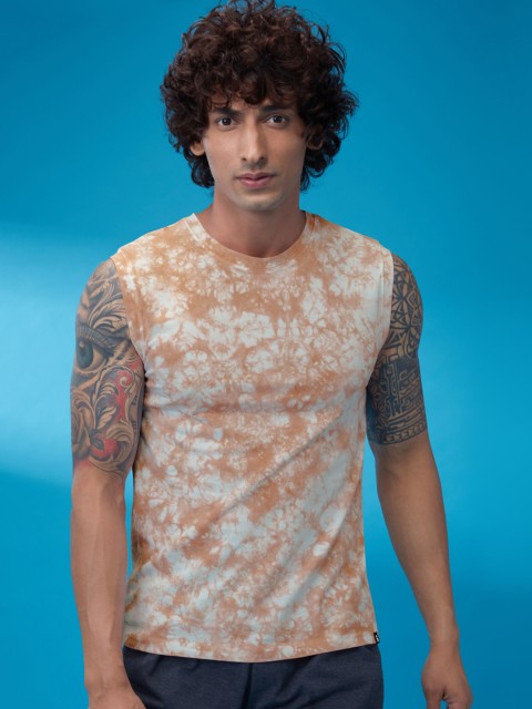

The Souled Store Men Brown & White Tie & Dye Printed Cotton Gym Vest