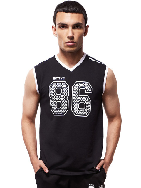 

The Souled Store Men Black & White Printed Cotton Gym Vest