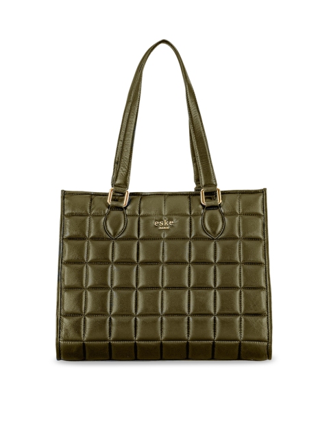 

Eske Taupe Checked Leather Shopper Shoulder Bag