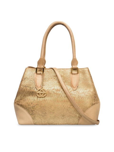 

Eske Gold-Toned Textured Leather Structured Handheld Bag with Cut Work