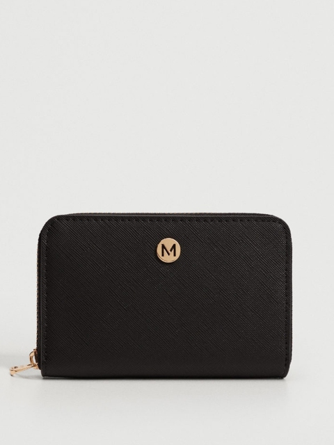 

MANGO Women Black Saffaino Texture Zip Around Wallet