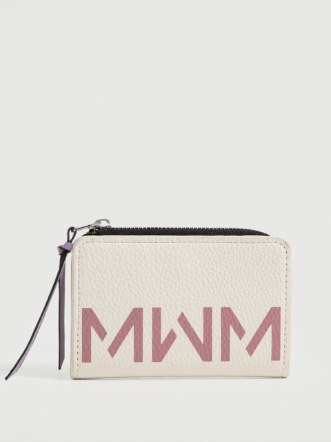 

MANGO Women Off White & Pink Typography Printed Card Holder