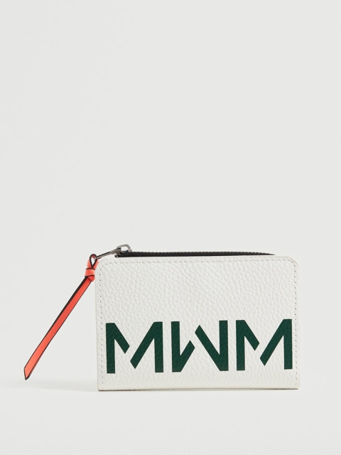 

MANGO Women Off White & Green Printed Card Holder