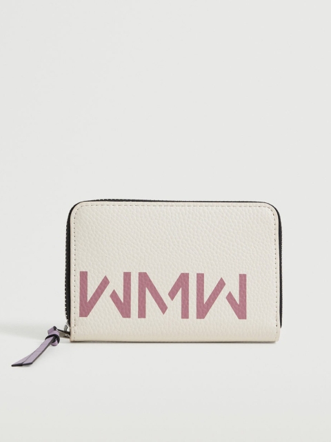 

MANGO Women Off White & Pink Typography Printed Zip Around Wallet