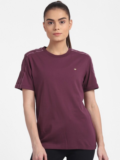

ADIDAS Originals Women Maroon Regular Fit Solid Cotton T-shirt