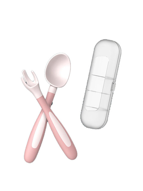 

GUCHIGU Kids Pink & White Solid Spoon & Fork Set
