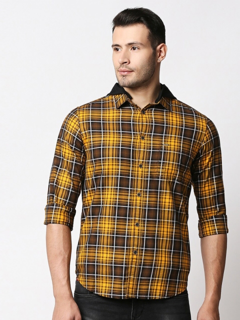 

Lee Cooper Men Mustard Tartan Checks Checked Casual Shirt