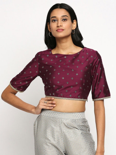 

Ethnicity Purple Floral Print Ethnic Crop Top