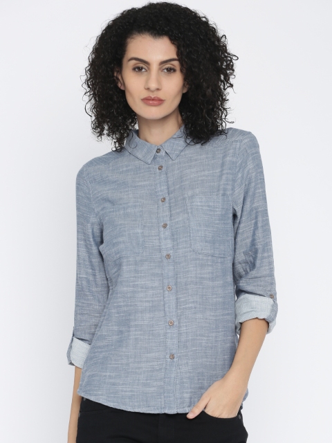 

ONLY Women Blue Regular Fit Solid Casual Shirt