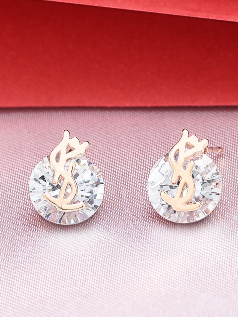 

AMI Rose Gold-Plated & White Cubic Zirconia Contemporary Studs Earrings