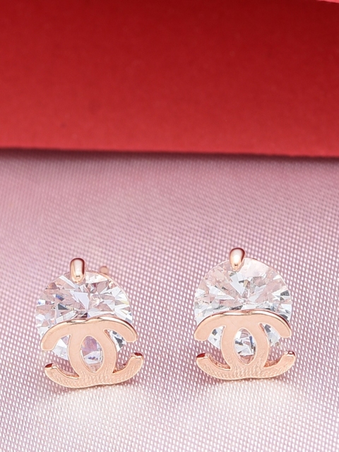 

AMI Rose Gold Cubic Zirconia Studded Rose Gold-Plated Contemporary Studs Earrings