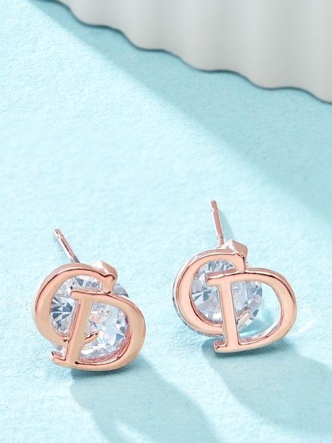 

AMI Rose Gold-Plated & White Cubic Zirconia Contemporary Studs Earrings