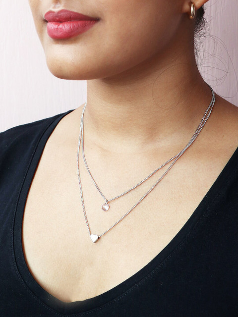 

Ayesha Silver-Toned Heart & Diamante Pendant Layered Necklace