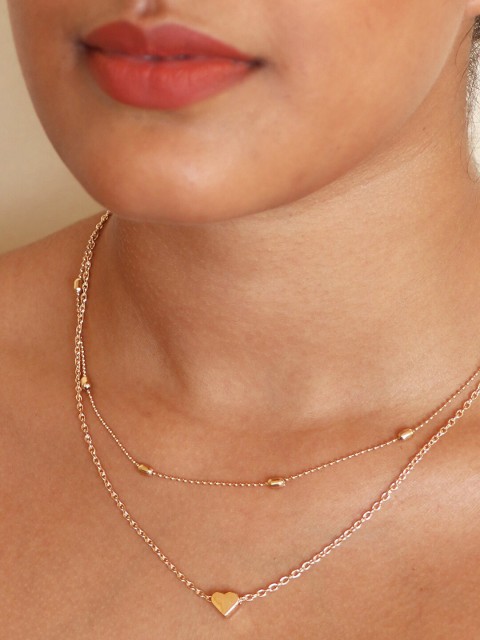 

Ayesha Gold-Toned Gold-Plated Heart & Oval Beaded Pendant Dainty Layered Necklace