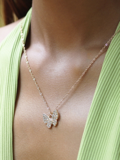 

Ayesha Gold-Toned & White Butterfly Mini Pendant Dainty Necklace