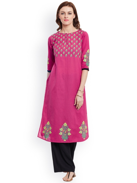 

Bitterlime Women Pink Block Print Kurta