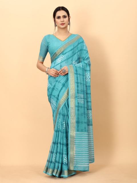 

SATYAM WEAVES Blue & Gold-Toned Zari Silk Cotton Banarasi Saree