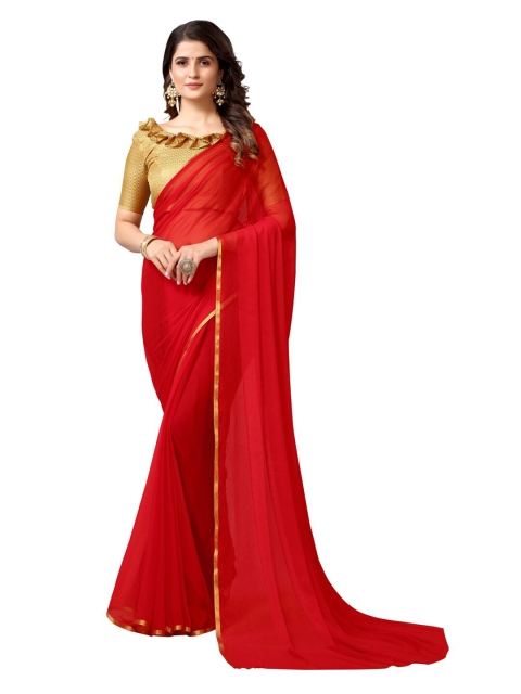 

KALINI Red & Gold-Toned Zari Saree