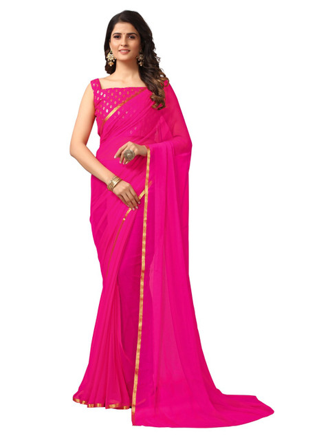 

KALINI Pink & Gold-Toned Zari Saree