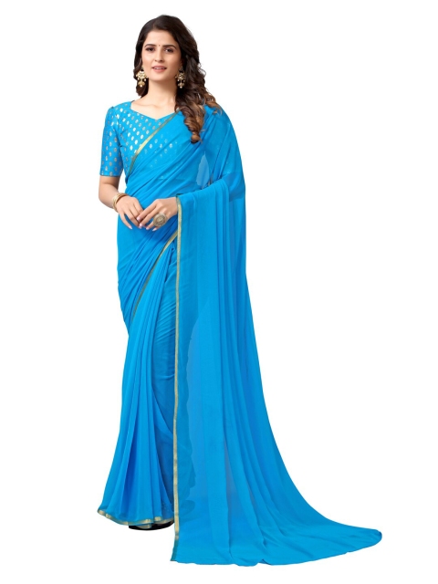 

KALINI Blue & Gold-Toned Zari Saree