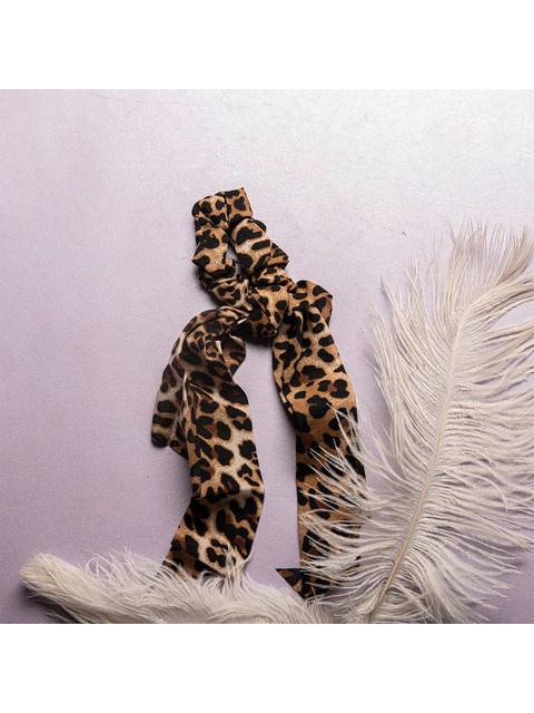 

Jewelz Women Beige & Black Tiger Printed Ponytail Holder