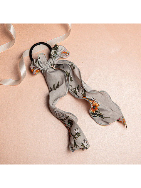 

Jewelz Women Grey & Orange Printed Ponytail Holder