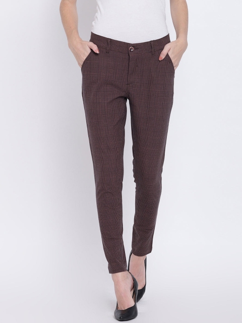 

JUMP USA Women Brown Checked Tailored Cotton Trousers