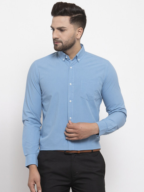 

Purple State Men Blue Slim Fit Cotton Semiformal Shirt