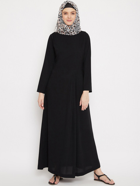 

MOMIN LIBAS Women Black Solid Boat Neck Abaya