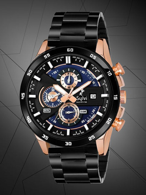 

Sylvi Men Blue Patterned Dial & Black Bracelet Style Straps Analogue Watch