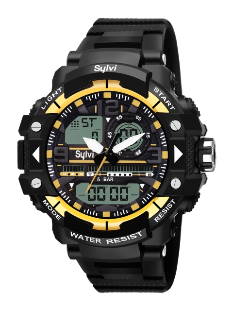 

Sylvi Men Gold Dial & Black Bracelet Style Straps Analogue And Digital Watch