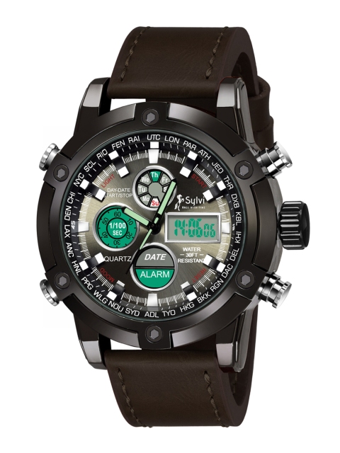 

Sylvi Men Black Dial & Brown Leather Straps Analogue and Digital Watch SF36AD009143