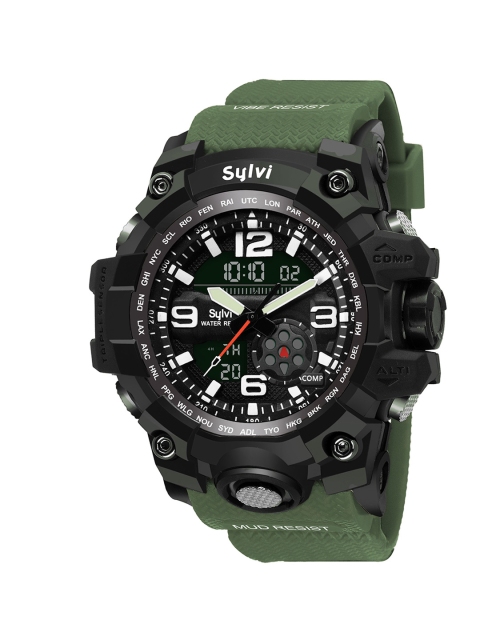 

Sylvi Men Black Dial & Green Straps Analogue Watch
